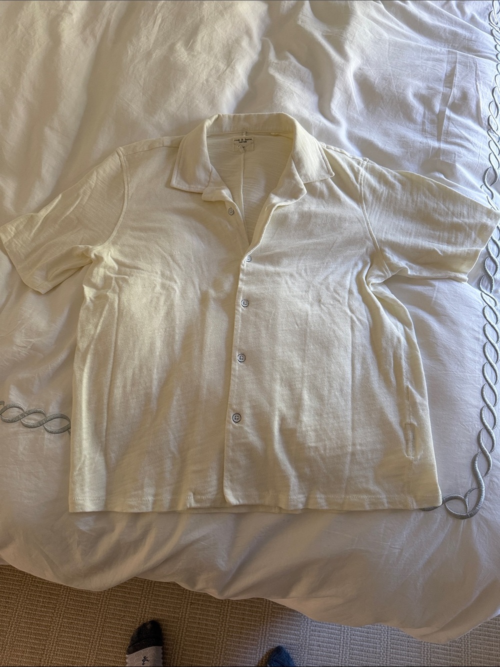 rag & bone Cream Short-Sleeve Button-Front Polo